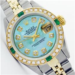 Rolex Two-Tone Diamond and Emerald DateJust Ladies Watch