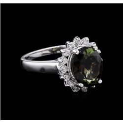 3.10ct  Green Tourmaline and Diamond Ring - 14KT White Gold