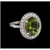Image 1 : 6.20ct Green Tourmaline and Diamond Ring - 18KT White Gold