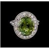 Image 2 : 6.20ct Green Tourmaline and Diamond Ring - 18KT White Gold