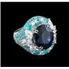 Image 3 : GIA Cert 18.88ct Blue Sapphire, Paraiba Tourmaline and Diamond Ring - 18KT White
