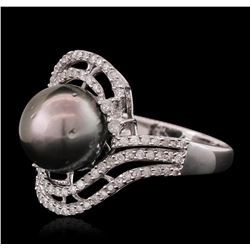 14KT White Gold Pearl and Diamond Ring