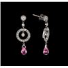 Image 2 : 1.00ctw Pink Sapphire and Diamond Earrings - 18KT White Gold