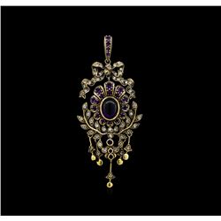 4.04ctw Amethyst and Diamond Pendant - 18KT Yellow Gold