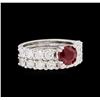 Image 1 : 14KT White Gold 1.62ct Ruby and Diamond Wedding Set