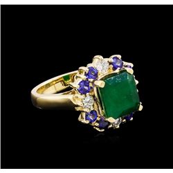 4.25ctw Multi Gemstone and Diamond Ring - 14KT Yellow Gold