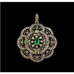 0.69ctw Emerald and Diamond Pendant - 18KT Yellow Gold