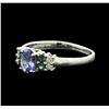 Image 1 : 14KT White Gold 0.59ct Tanzanite, Emerald and Diamond Ring