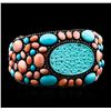 Image 1 : 4.84ctw Diamond, Turquoise, and Coral Bracelet - 14KT White Gold