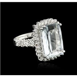 14KT White Gold 7.95ct Aquamarine and Diamond Ring