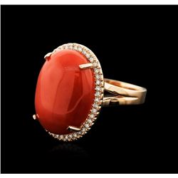 14KT Rose Gold 20.41ct Coral and Diamond Ring