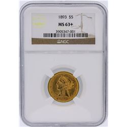 1893 NGC MS63+ $5 Liberty Head Half Eagle Gold Coin