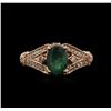 Image 2 : 14KT Rose Gold 1.22ct Emerald and Diamond Ring