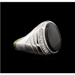 Onyx and Diamond Ring - 14KT White Gold