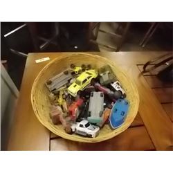 WICKER BOWEL WITH ASSORTED TOY CARS - METAL MOSTLY