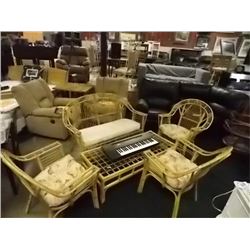 WICKER PATIO SET - ALL ONE MONEY!!!!!!! COFFEE TABLE - 3 CHAIRS AND SOFA/LOVE SEAT - 5PC TTL