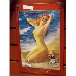 VINTAGE DESIGNED TIN SIGN - 3-D PEPSI PIN-UP GIRL