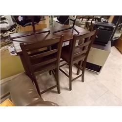 NEW MAHOGANY DINING TABLE - DROP LEAF - BAR HEIGHT - AND 2 BAR STOOLS - STORE DISPLAY UNIT