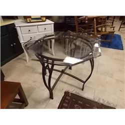 WROUGHT IRON DINING TABLE WITH HEXAGON BEVELLED GLASS TOP