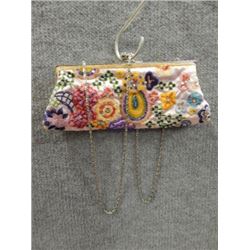 PURSE - (NO TAG) - PINK BEADED LONG CHAIN CLUTCH PURSE
