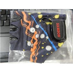 GLOVES - PAIR OF SAMSON GLOVES - BLACK WITH LINES AND SPOTS COLOURED - XL
