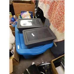 TOTES - 2 SMALL BINS AND 1 LARGE - ALL HAVE LIDS = 3 TTL