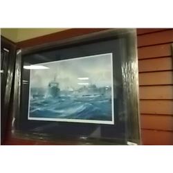 FRAMED PRINT - BATTLE SHIP IN STORM