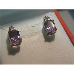 EARRINGS - NEW 1.70 CT AMETHYST AND DIAMOND EARRINGS IN STERLING SILVER SETTING -POST AND BUTTERFLY 