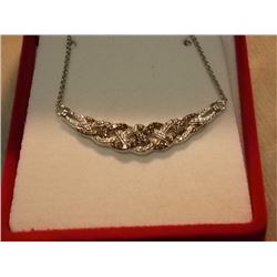 NECKLACE - 10 BLACK DIAMOND(.12TCW) STUDDS SET IN STERLING SILVER - BRAIDED DESIGN - INCLUDES CERTIF