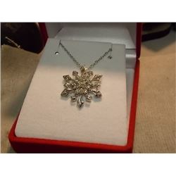 NECKLACE - DIAMOND SET IN STERLING SILVER SNOW FLAKE SETTING - ESTIMATED VALUE $275