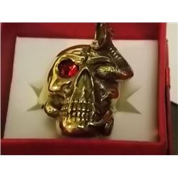RING - BRONZE CAST BIKER RING- SKULL / SNAKE RING - WITH RED CRYSTAL EYE - ARTIST SIGNED