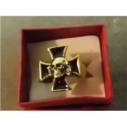 RING - BRONZE CAST BIKER RING- SKULL $ BONES - ARTIST SIGNED
