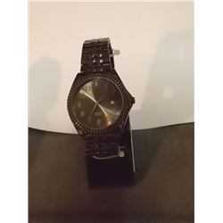WATCH - NEW GUNMETAL GENUINE DIAMOND WATCH -STRETCH BAND - WORKING - ESTIMATED RETAIL $250