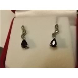 EARRINGS - NEW - STERLING SILVER WITH 1.00CT BLUE SAPPHIRE AND DIAMOND ACCENTS - DANGLE DESIGN - INC