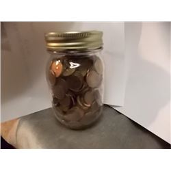 JAR OF ASSORTED PENNIES FROM STORAGE LOCKER - NOT SORTED - APPROX. 3LBS TOTAL WIEGHT