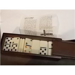 MAHOGANY WOOD BOX WITH DOMINO'S INSIDE - SLIDING LID