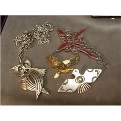 NECKLACES AND OTHER - OWL (3"), CROSS (4 3/4"), EAGLE AND DOVE = 4 PC TTL