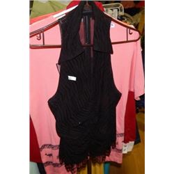 top - black sleeveless halter - tassle bottom