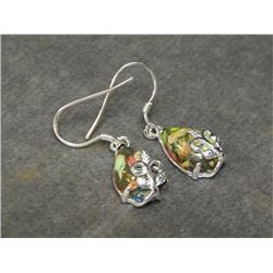 EARRINGS - NEW MULTI-COLOUR COPPER TURQUISE EARRINGS IN STERLING SILVER SETTING - FRENCH HOOKS - RET