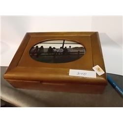 JEWELRY BOX FROM ESTATE - FILLED WITH RINGS, PENDANTS, BRACLETS, NECKLACES AND CHARMS - ALL ONE MONE