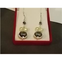 EARRINGS - NEW - STERLING SILVER WITH MYSTIC TOPAZ AND PEARLS ACCENTS - FRENCH FOOKS - RETAIL ~$220
