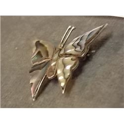 BROTCH - 925 STERLING SILVER BUTTERFLY - INLAID WITH ABALONE  - WEIGHT ~ 4GRAMS  - 1 ½" TALL