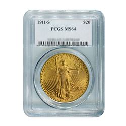 1911-S $20 Saint Gaudens PCGS MS64