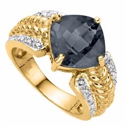Natural Black Sapphire & Diamond 6.96 Carats Ring