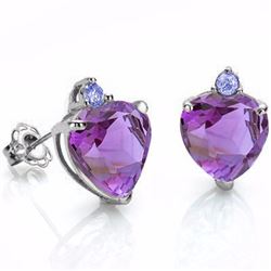 Natural Heart Amethyst & Tanzanite Solid Gold Earrings