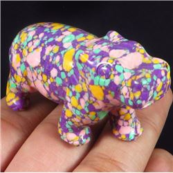 Hand Carved Colorful Turquoise Hippo