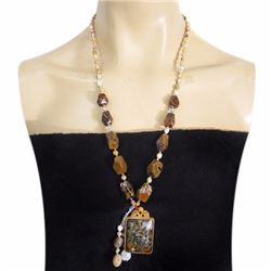 Petrified Wood Opal Hand-Made Diamond Polished Necklace