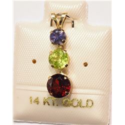 14K GOLD GARNET, PERIDOT, & IOLITE PENDANT