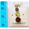 Image 2 : 14K GOLD GARNET, PERIDOT, & IOLITE PENDANT