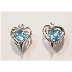 10K GOLD BLUE TOPAZ HEART-SHAPED EARRINGS